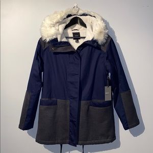 NWOT Sherpa Lined Blue and Gray Anorak Jacket